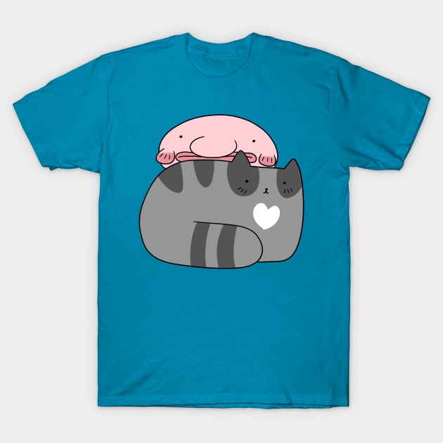 Blue Tabby Cat and Blobfish T-Shirt by saradaboru